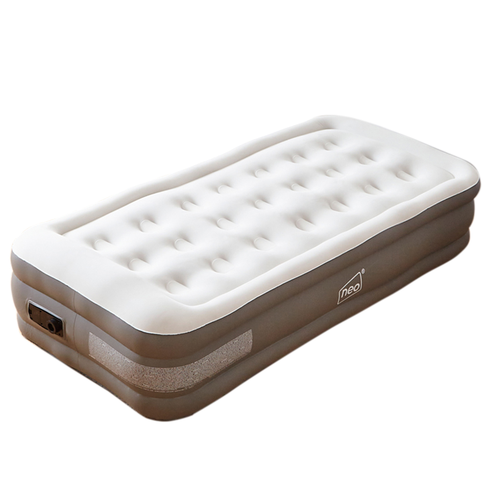 Neo Single Flocked Surface Inflatable Mattress Airbed with Built-in Electric Air Pump Image 1