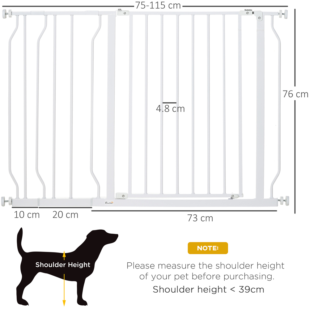 PawHut White 75-115cm Door Pressure Fit Wide Stair Pet Safety Gate Image 7