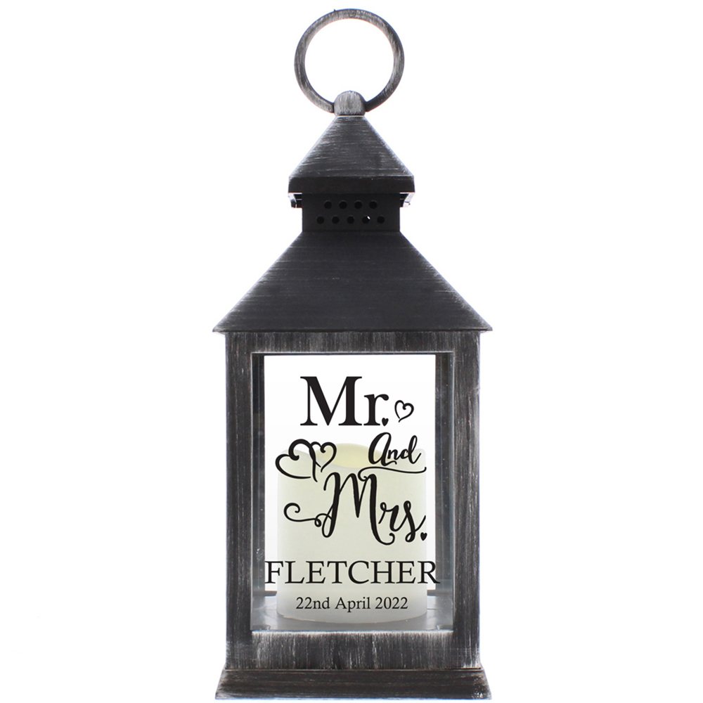 Personalised Memento Personalised Black Mr and Mrs Rustic Lantern Image 1