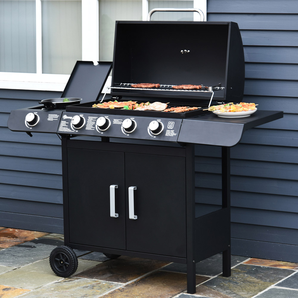 Outsunny Black 4 + 1 Burner Deluxe Gas BBQ Grill Image 2