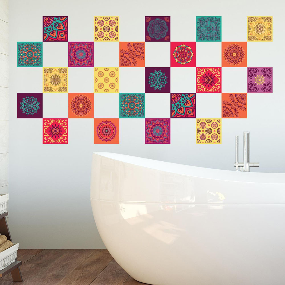 Walplus Colourful Mandala Multicoloured Self Adhesive Tile Sticker 24 Pack Image 3