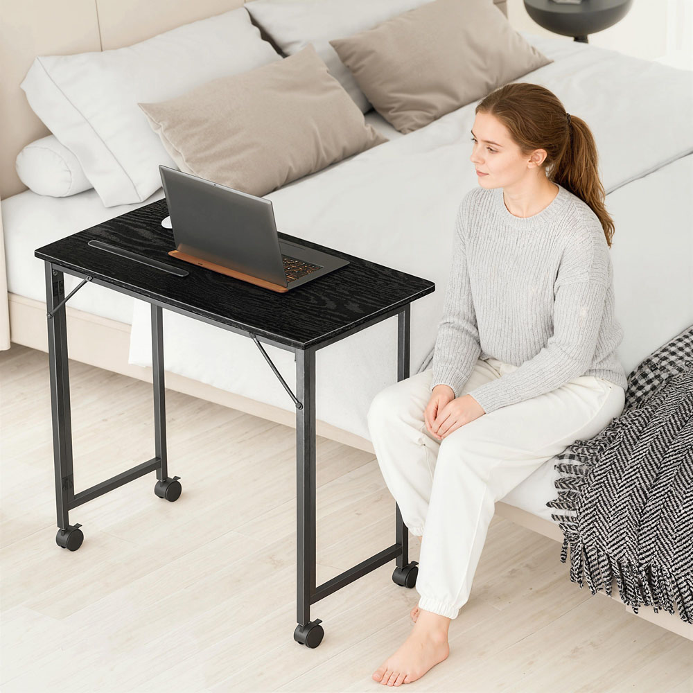 Portland Foldable Small Writing Desk with Wheels Black Image 4
