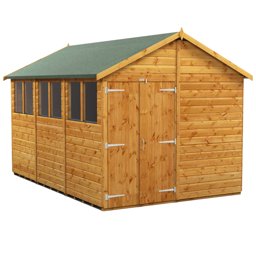 Power Sheds 12 x 8ft Double Door Apex Wooden Shed with Window Image 1