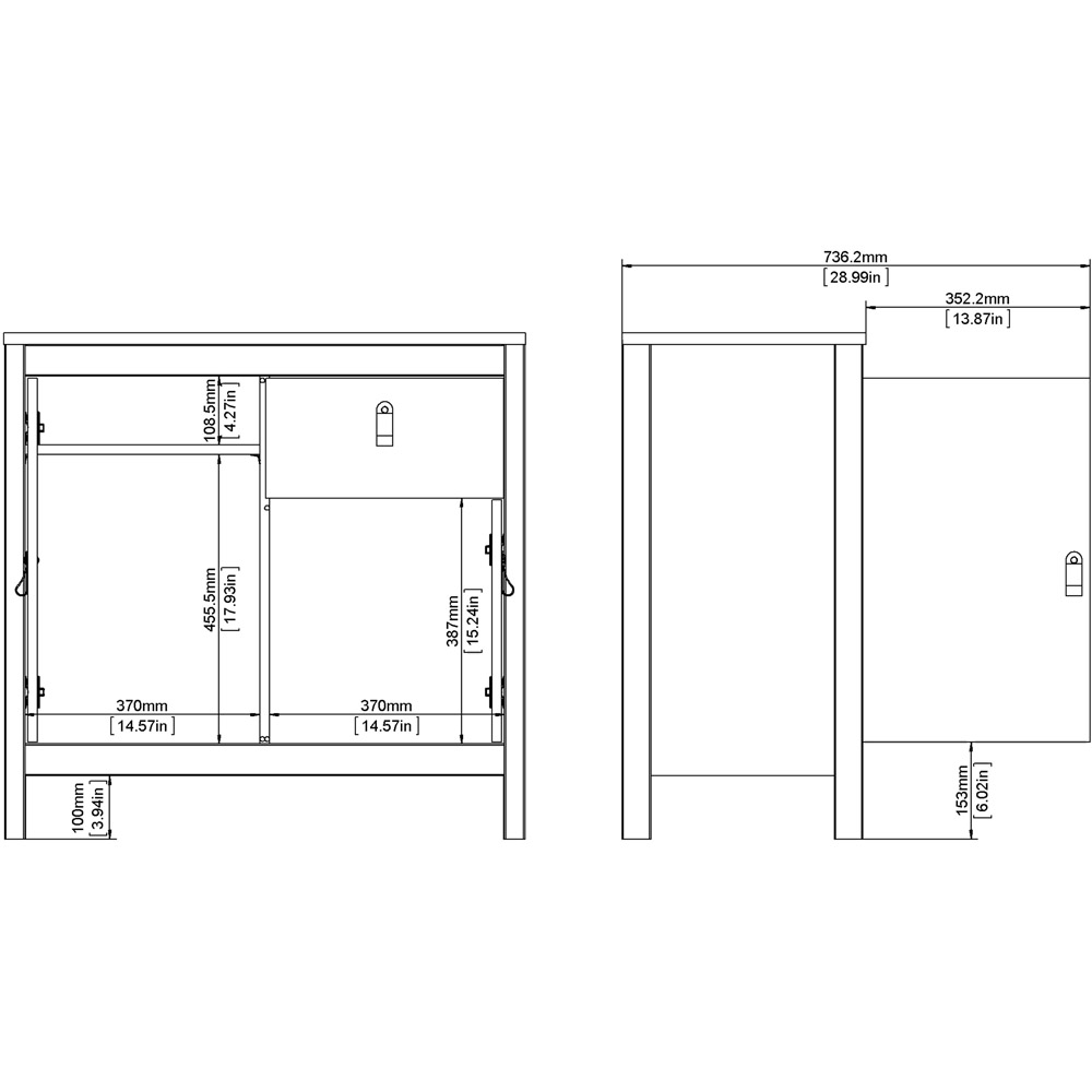 Florence Barcelona 2 Door Single Drawer White Sideboard Image 8