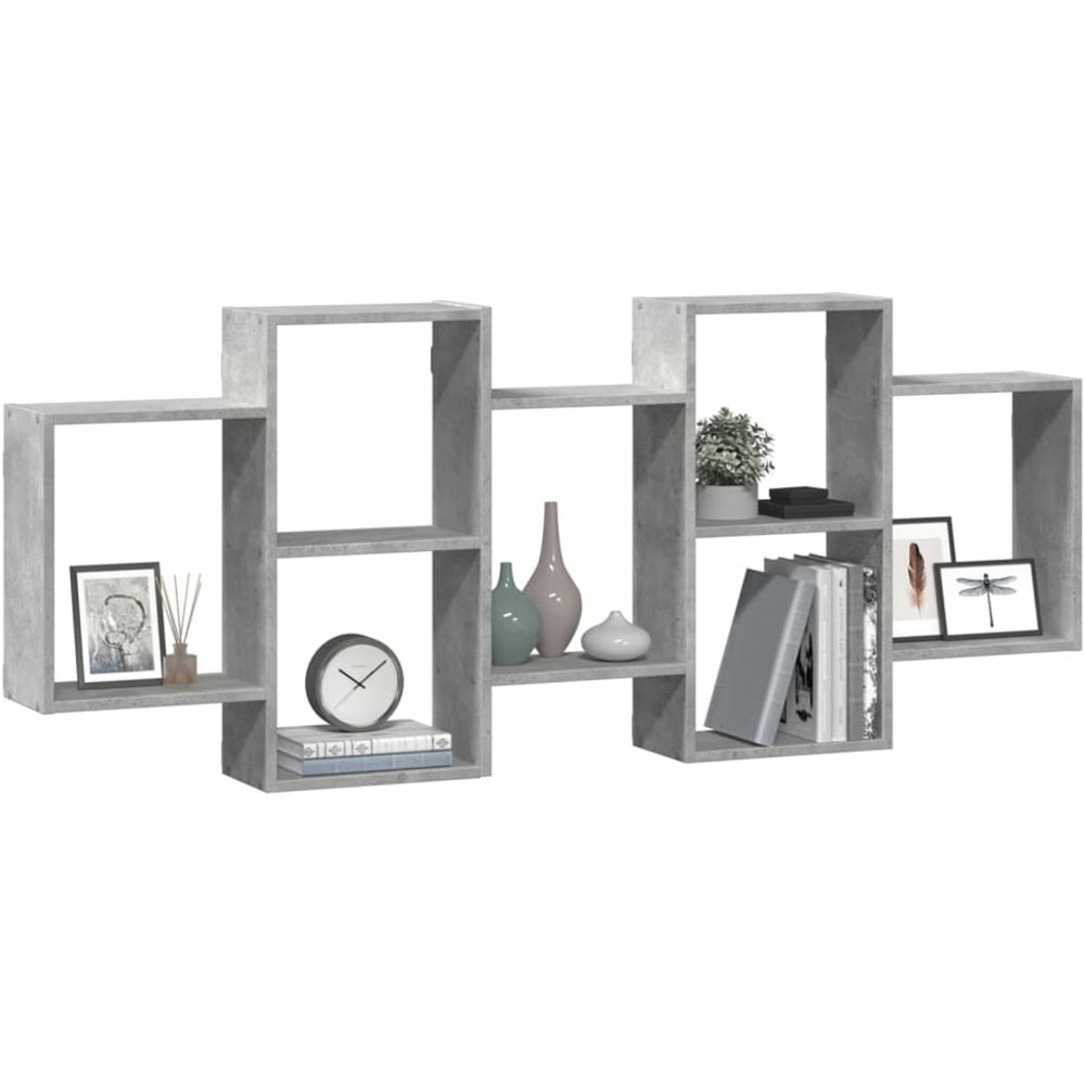 vidaXL 8 Shelf Concrete Grey Floating Wall Shelf Image 2