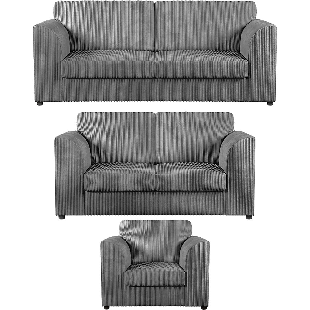 Luxor 6 Seater Grey Jumbo Cord Full Back Sofa Suite Image 2