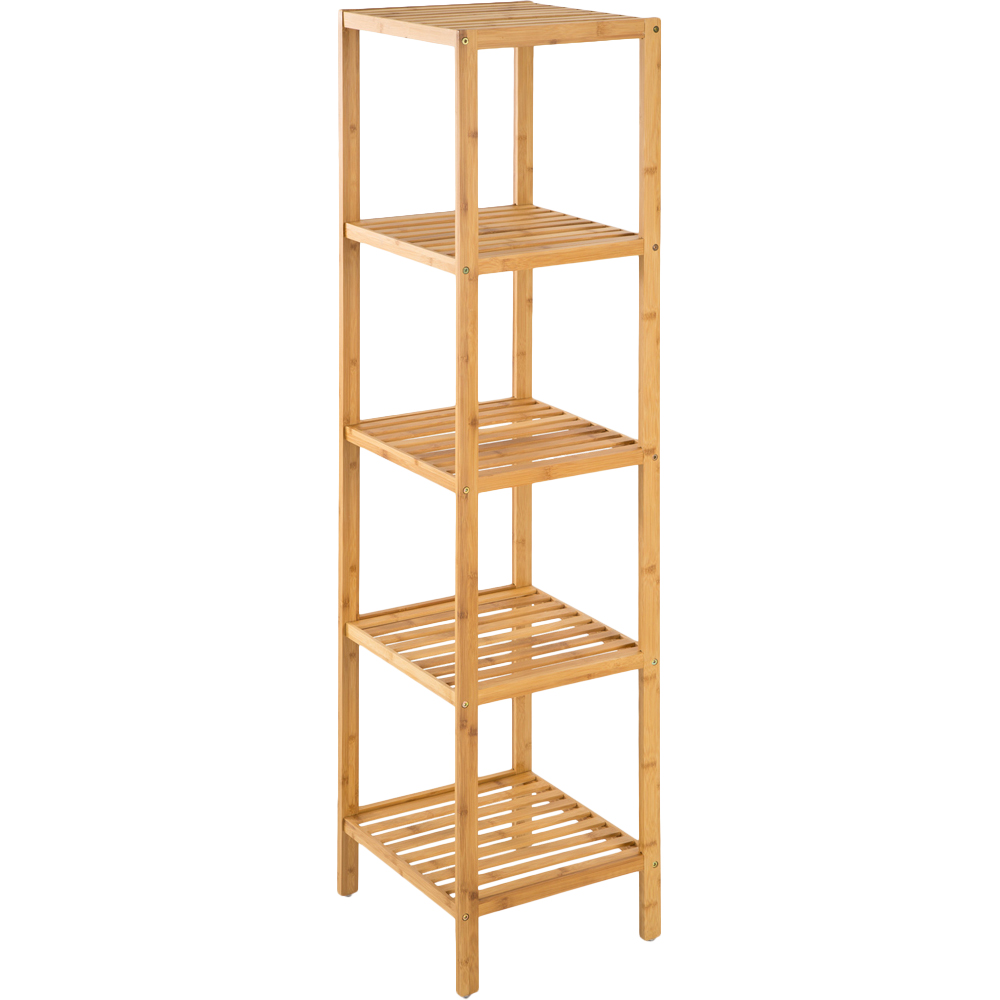 tectake 5 Shelf Bamboo Standing Bathroom Storage Rack Image 1