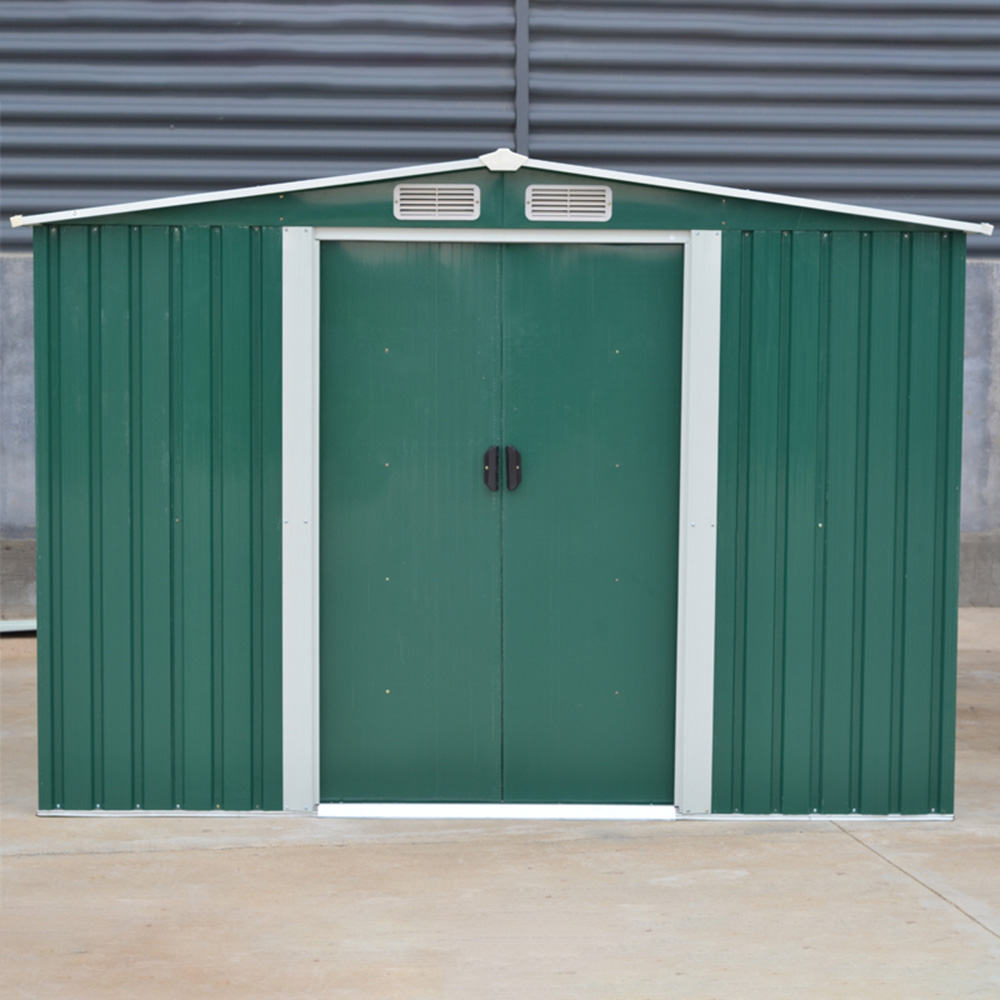 Living and Home 8 x 8ft Double Door Green Metal Garden Shed with Foundation Image 6