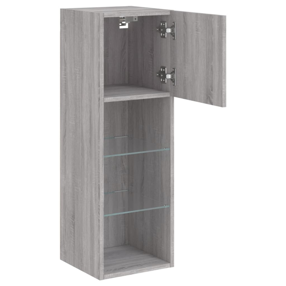 vidaXL Single Door 3 Shelf Grey Sonoma Small TV Cabinet with LED Lights Image 3