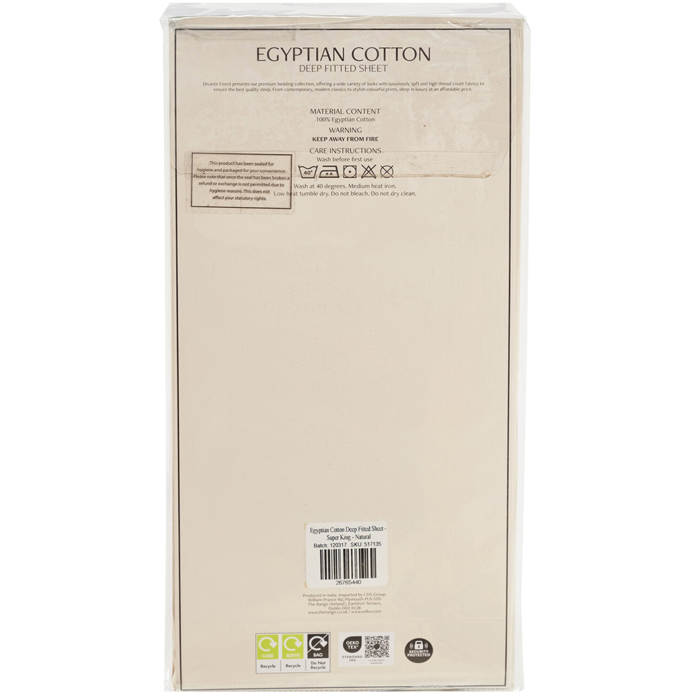 Egyptian Cotton Deep Fitted Bed Sheet Natural Superking Image 3