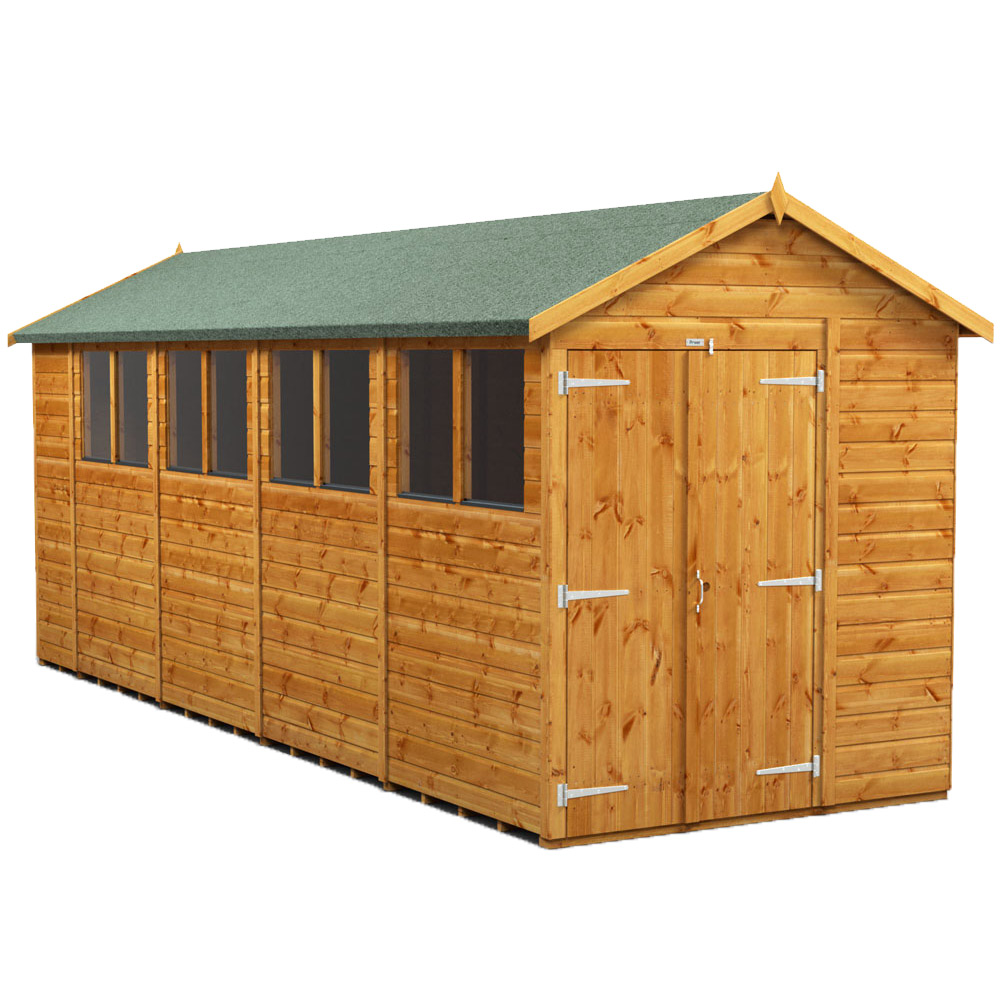 Power Sheds 18 x 6ft Double Door Apex Wooden Shed with Window Image 1