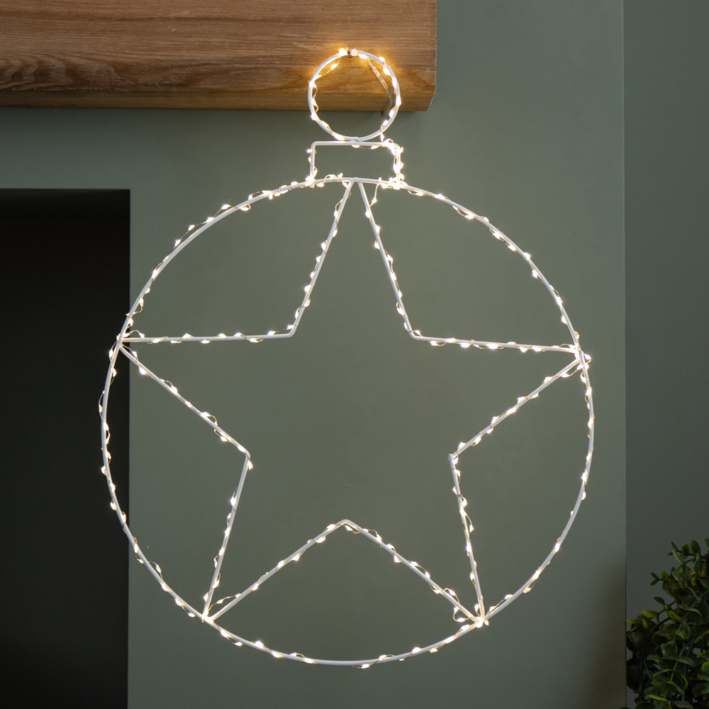 Samuel Alexander Warm White LED Light Up Star Bauble Hanging Christmas Decoration Image 1