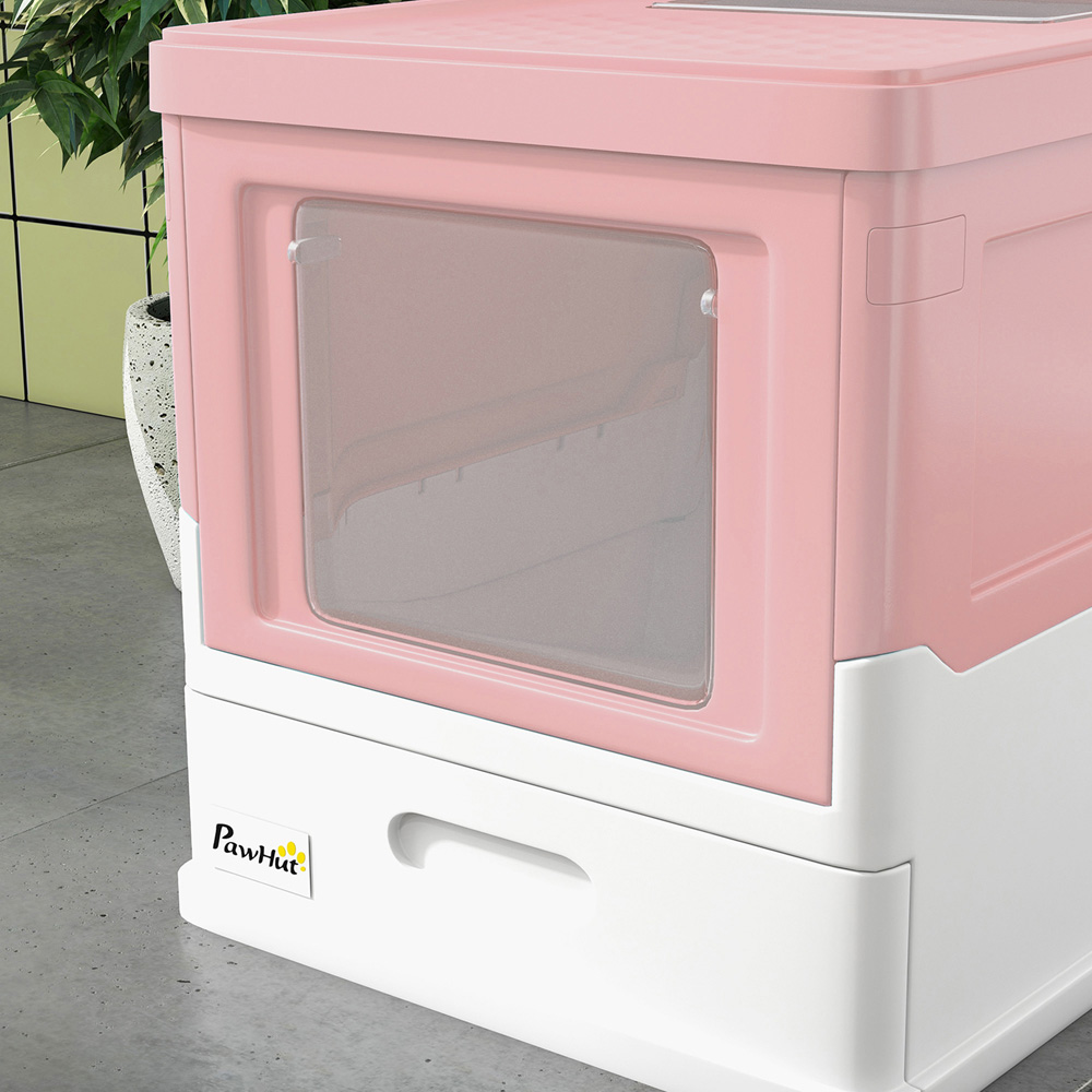 PawHut Pink Hooded Cat Litter Box with Scoop and Tray Image 3
