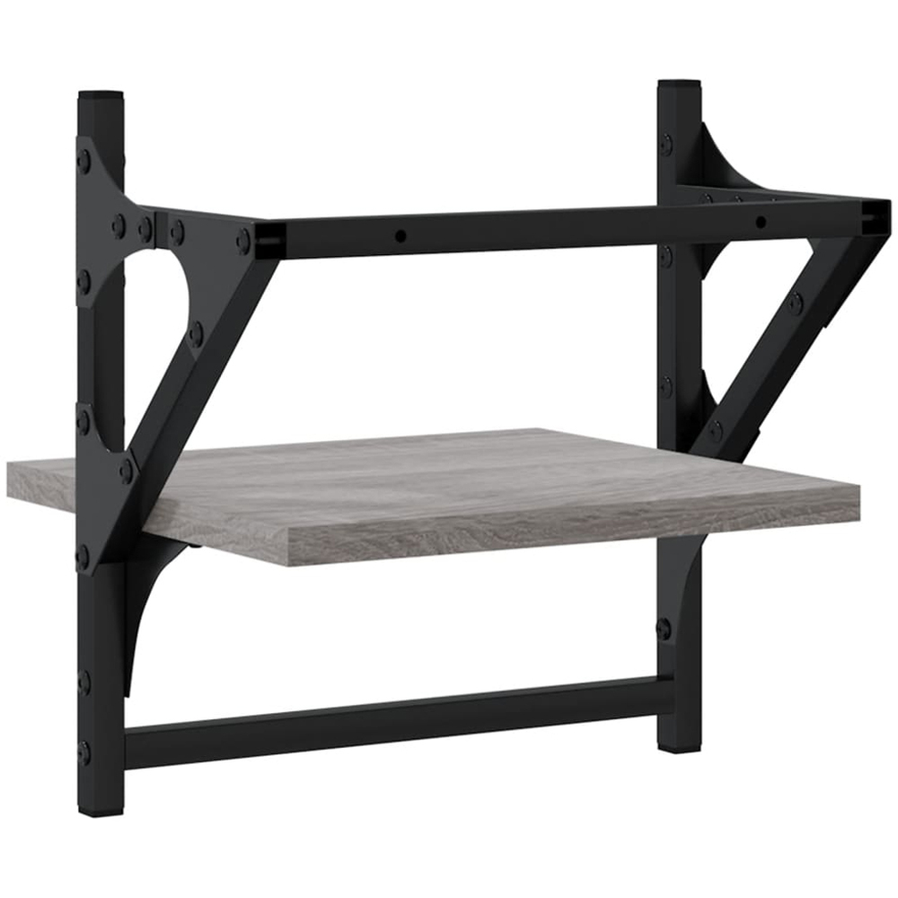 vidaXL 30cm Set of 2 Grey Sonoma Floating Wall Shelf with Bar Image 6