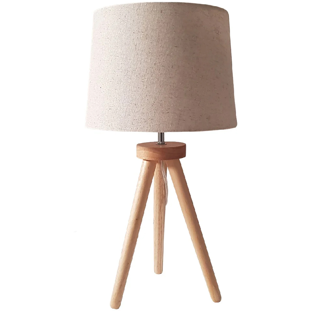 Kliving Chadwick Natural Shade Wood Tripod Table Lamp Image 1