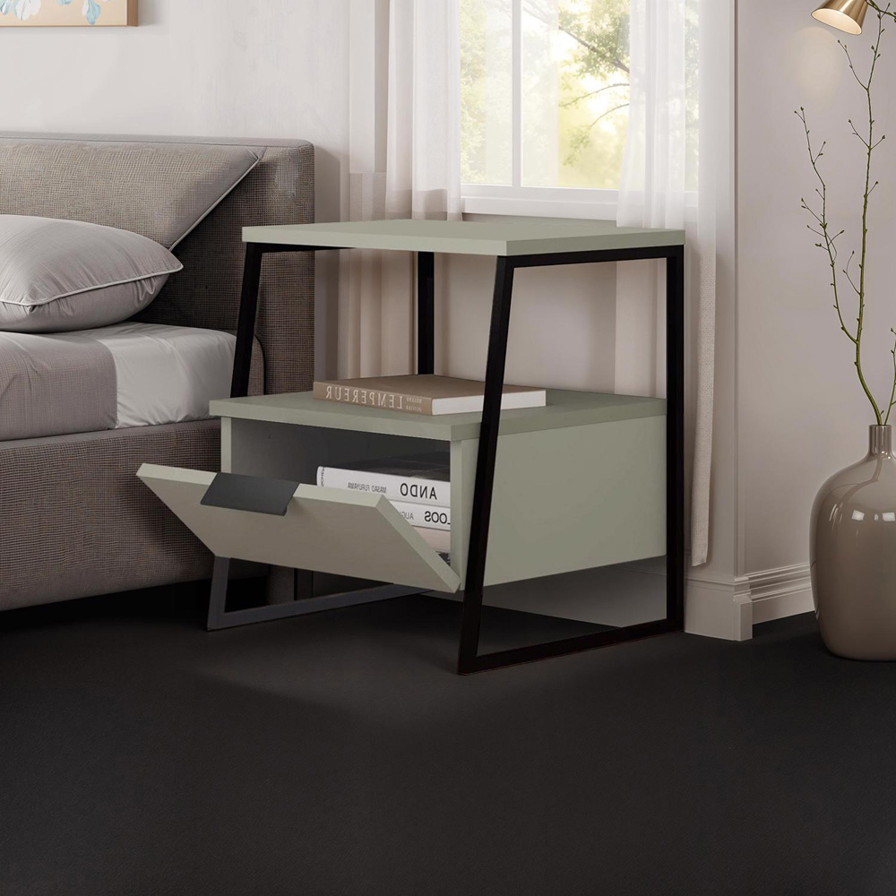 FWStyle Pal Single Door Single Shelf Green Bedside Table Image 2