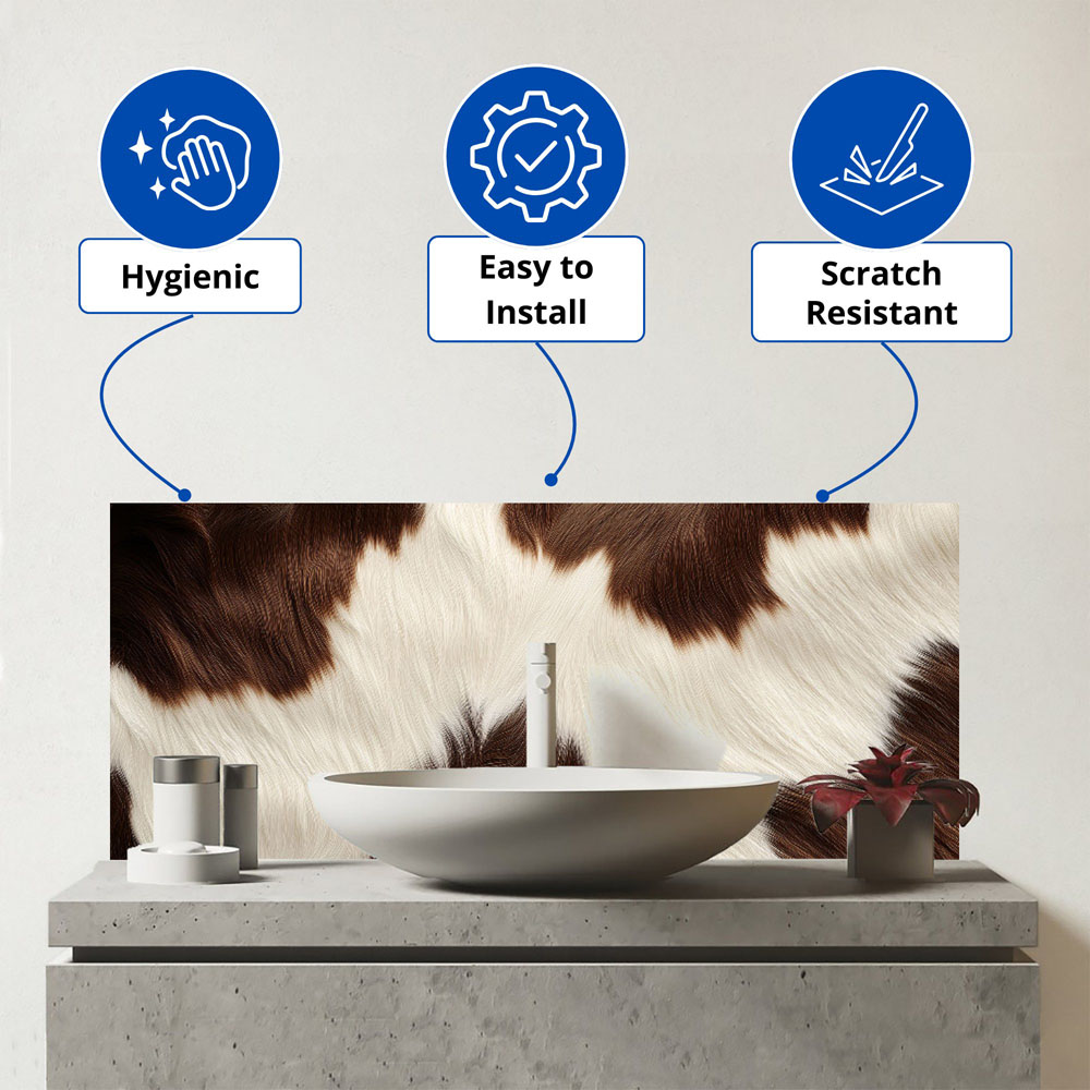 Warren Reed Designer Brown and White Cow Pattern Print Bathroom Splashback 25 x 60cm Image 3