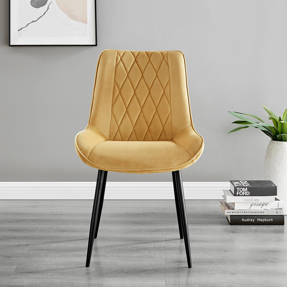 Furniturebox Arona Cesano 4 Seater Round Dining Set Mustard and Black Image 3