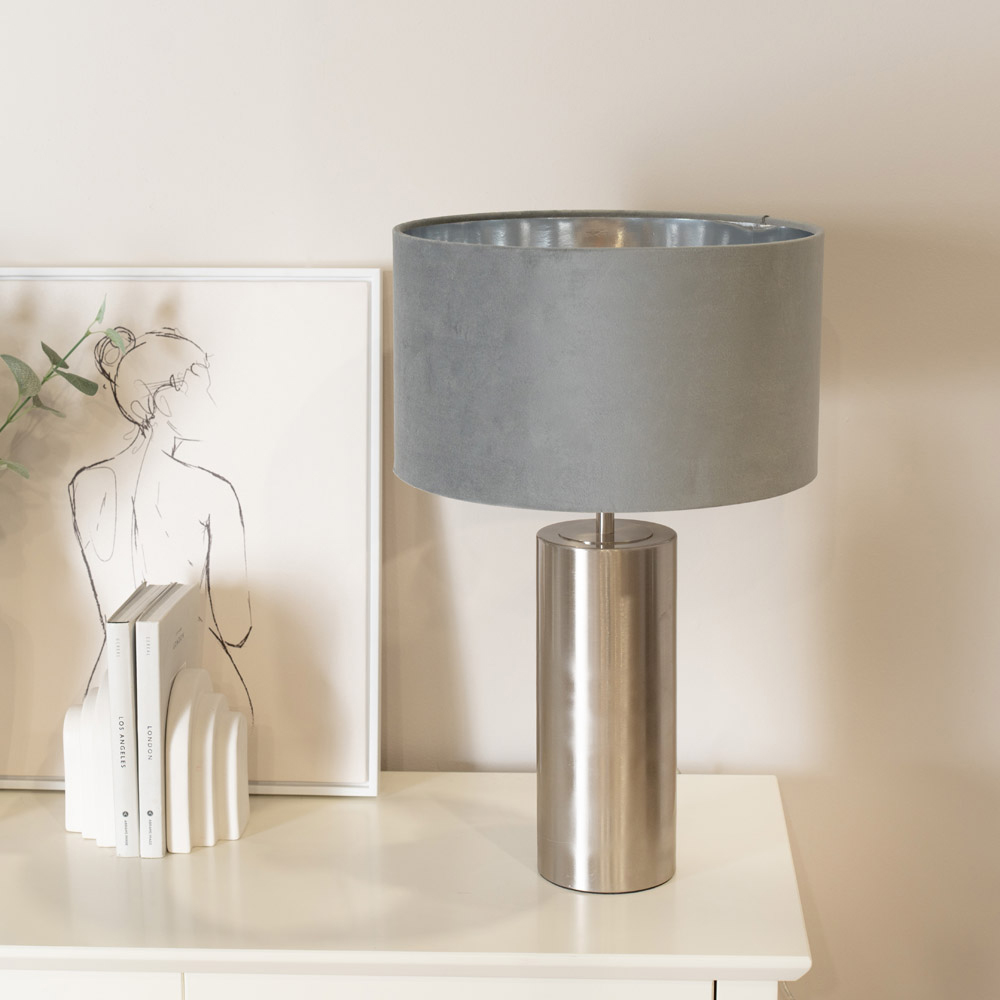 ValueLight Lexy Grey Velvet Chrome Inner Shade Chrome LED Touch Table Lamp Image 2
