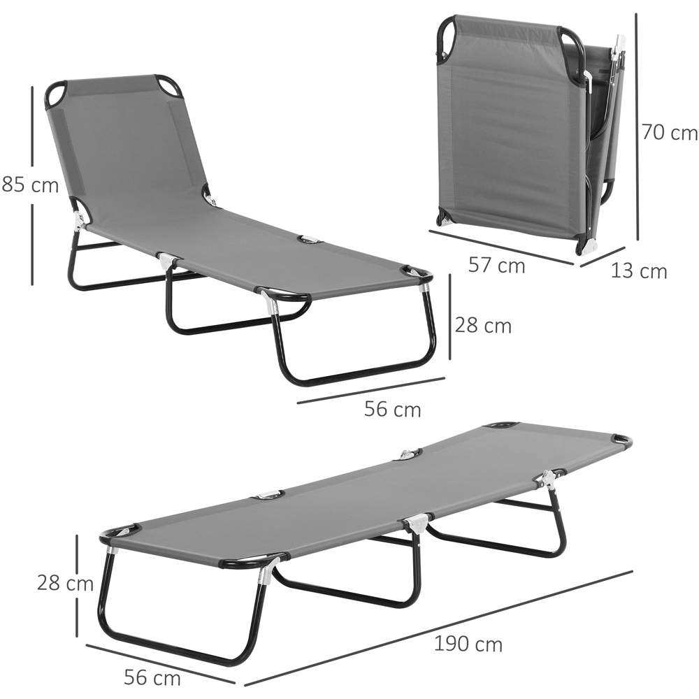 Outsunny Grey 5 Level Adjustable Folding Sun Lounger Image 7