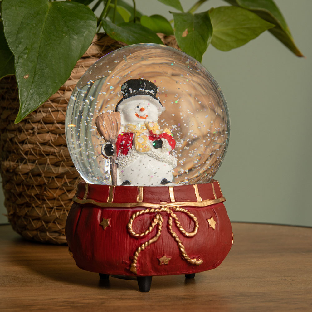 Samuel Alexander Red Musical Snow Sphere with Snowman Scene Christmas Decoration Image 6