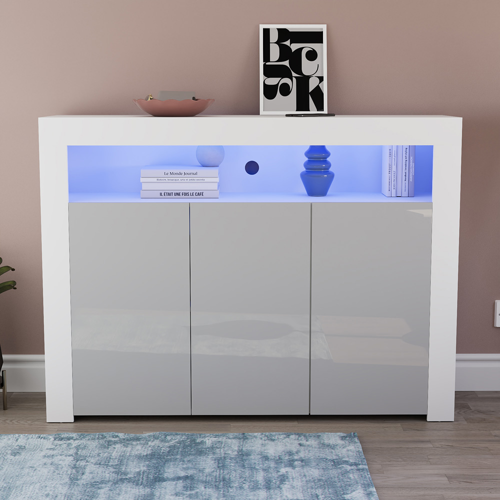 Vida Designs Nova 3 Door White and Grey LED Sideboard Image 6