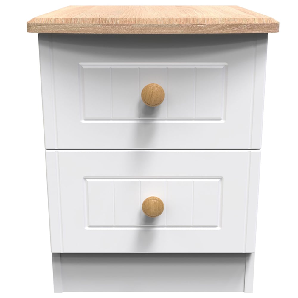 Crowndale Warwick 2 Drawer White Ash and Oak Compact Bedside Cabinet Image 2