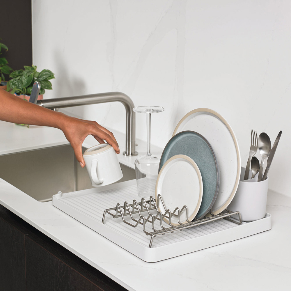 ReBorn Stone effect Large Kitchen Draining Rack with Cutlery Holder Image 6