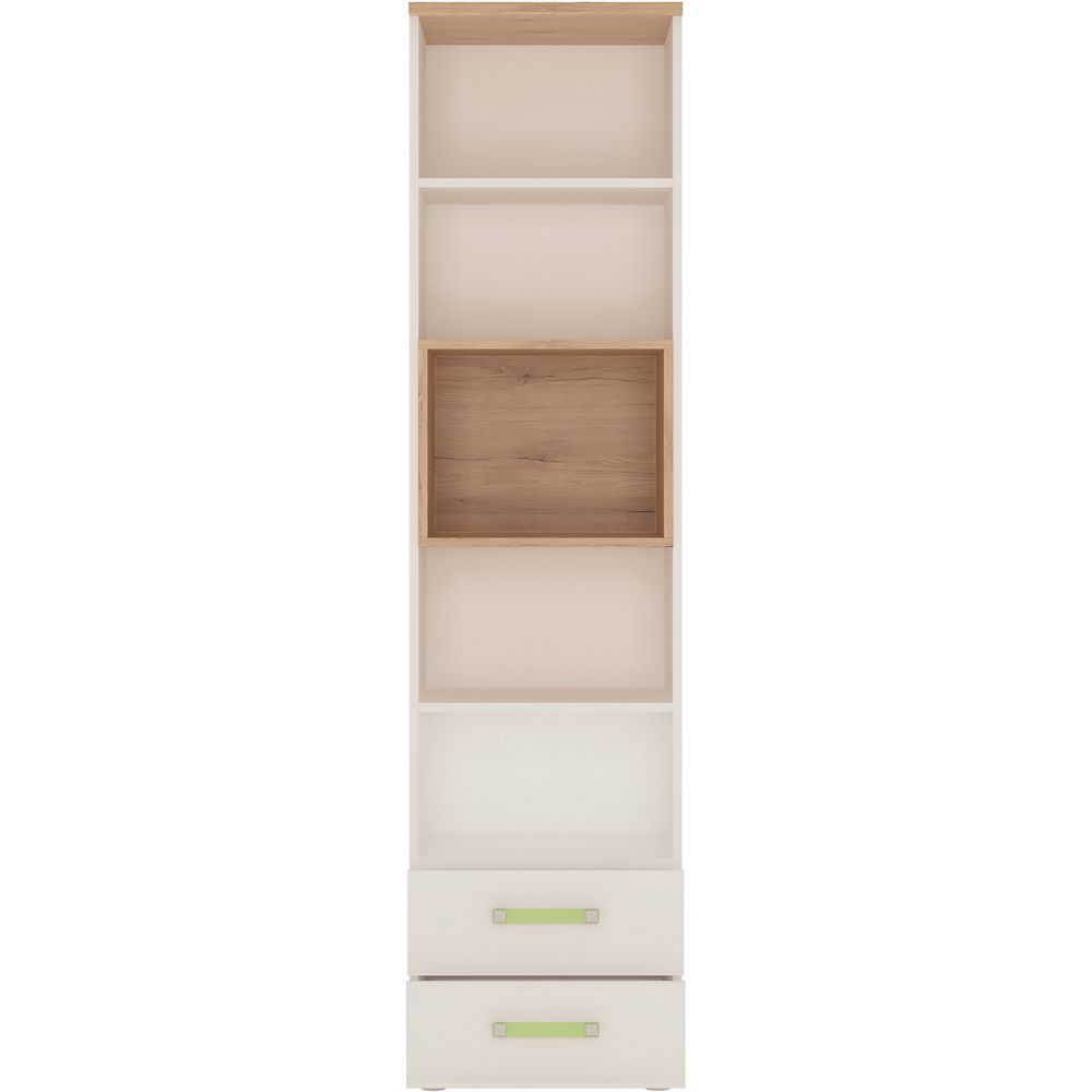 Florence 4KIDS 2 Drawer 5 Shelf Oak and White Tall Bookcase with Lemon Handle Image 3