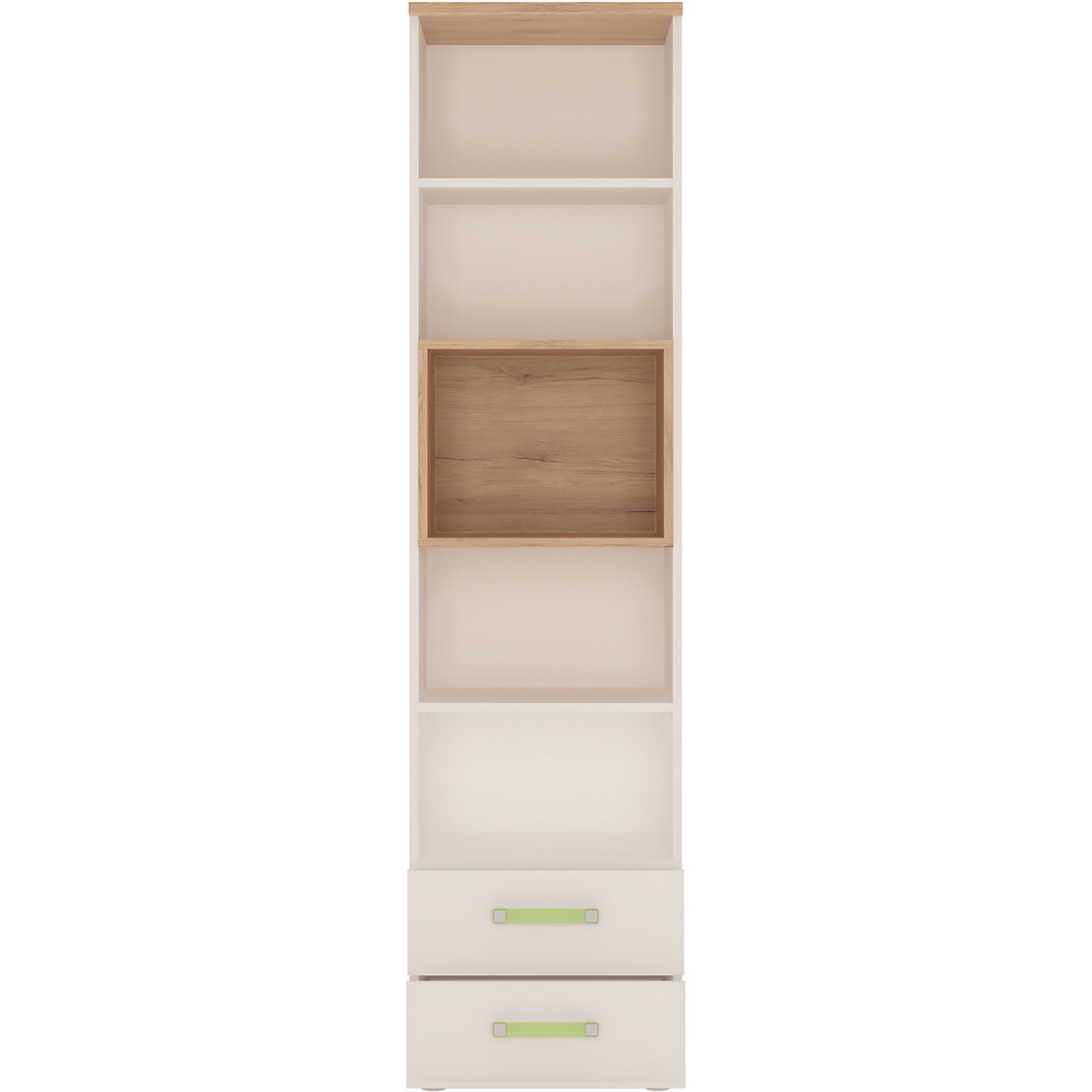 Florence 4Kids 2 Drawer 5 Shelf Oak and White Tall Bookcase with Lemon Handle Image 3