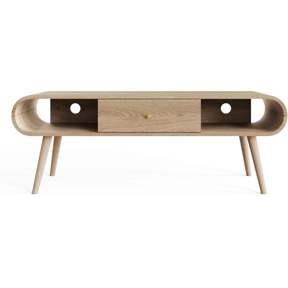 GFW Vionna Single Drawer Single Shelf Natural Oak Curved TV Unit Image 4