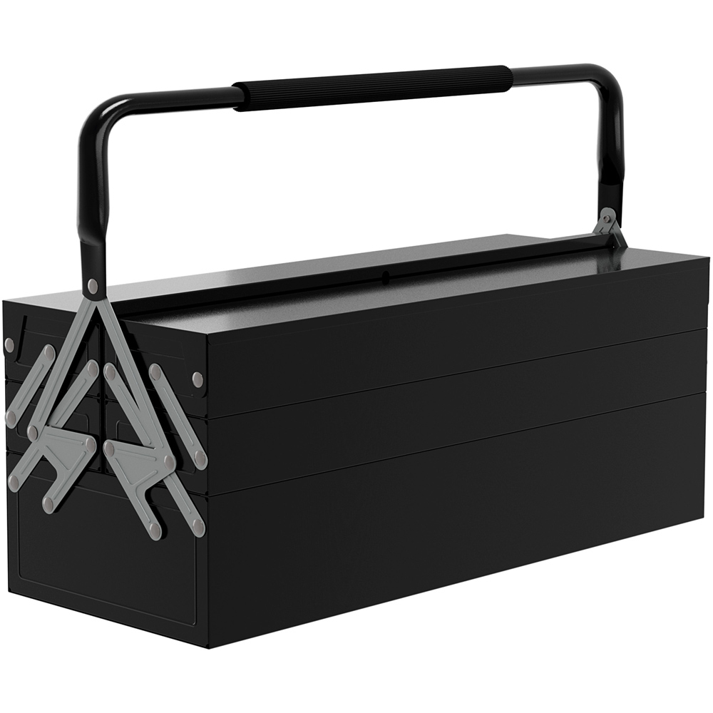 Durhand 5 Collapsible Tray Black Steel Tool Box with Carry Handle Image 1