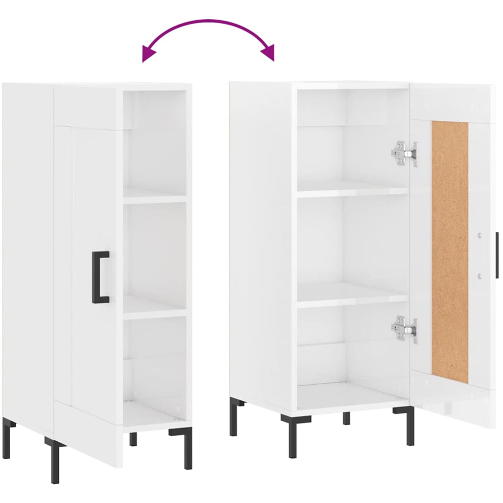 vidaXL Single Door High Gloss White Sideboard Image 9