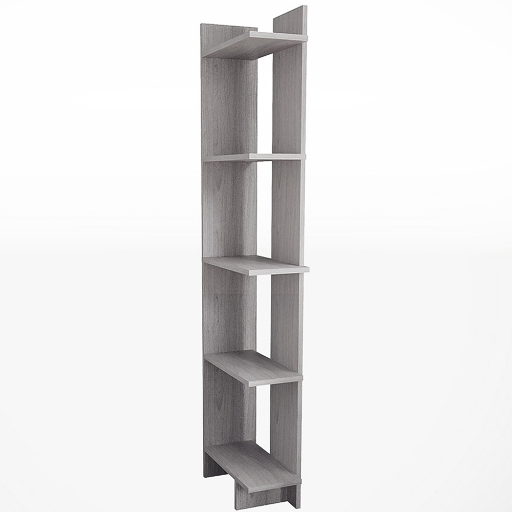 H&O Direct 5 Shelf Grey Modern Corner Bookshelf Image 3