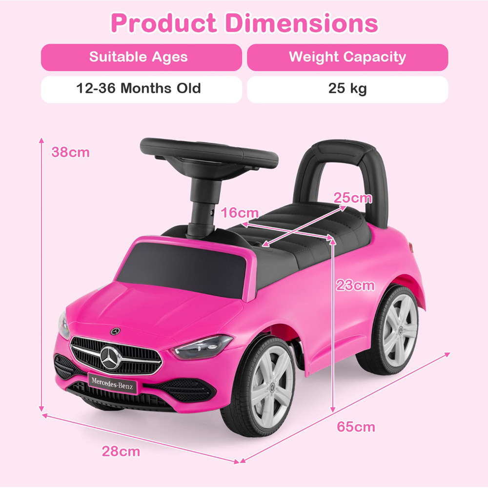 Costway Kids Pink Licensed Mercedes Benz Ride On Sliding Car with Horn and Engine Sound Image 8