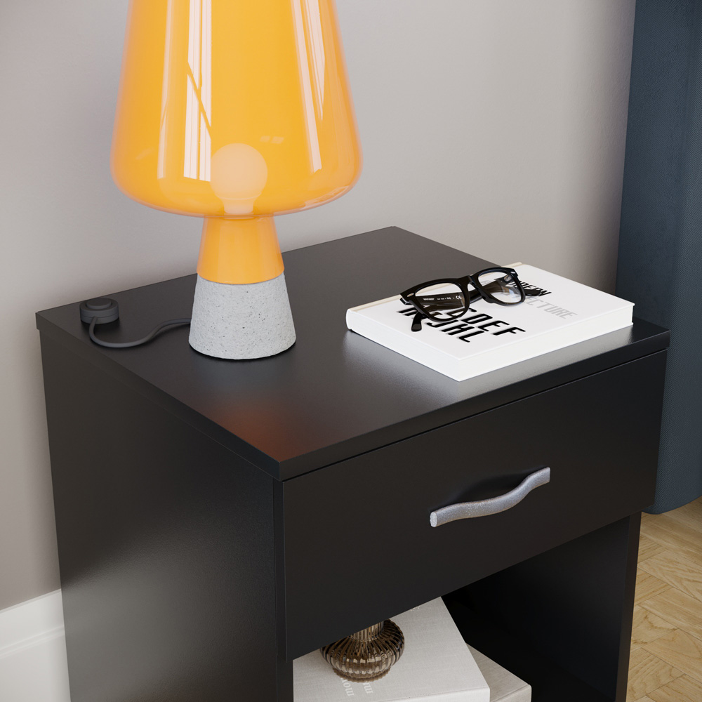 Vida Designs Riano Single Drawer Black Bedside Table Image 3