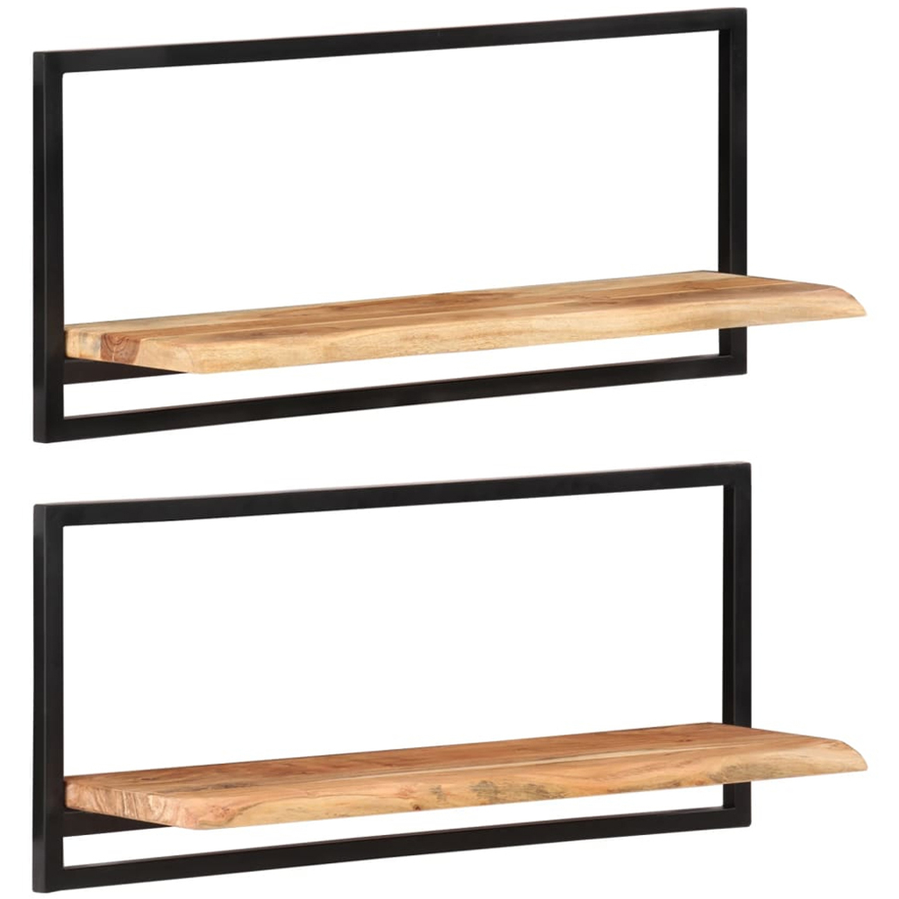 vidaXL 80 x 25 x 35cm Solid Acacia Wood and Steel Wall Shelf 2 Pack Image 2