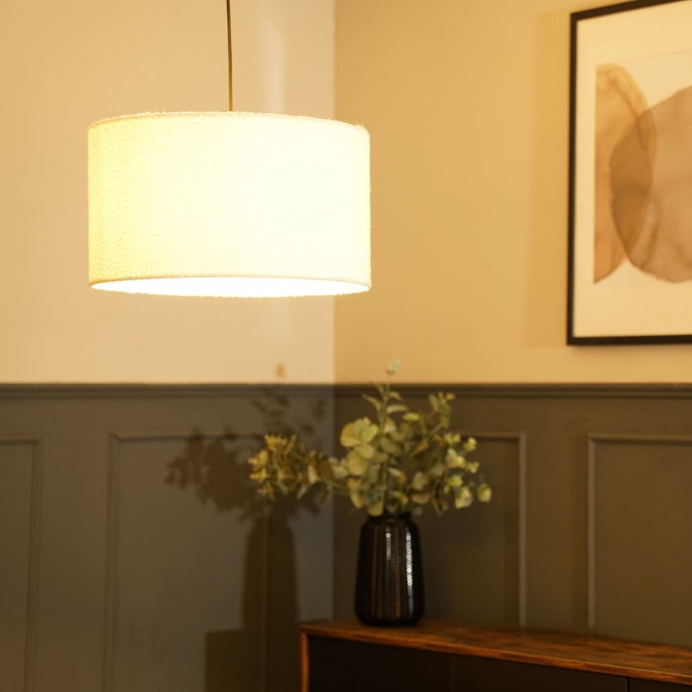 ValueLights Reni Cream Boucle Ceiling Drum Lamp Shade Large Image 2
