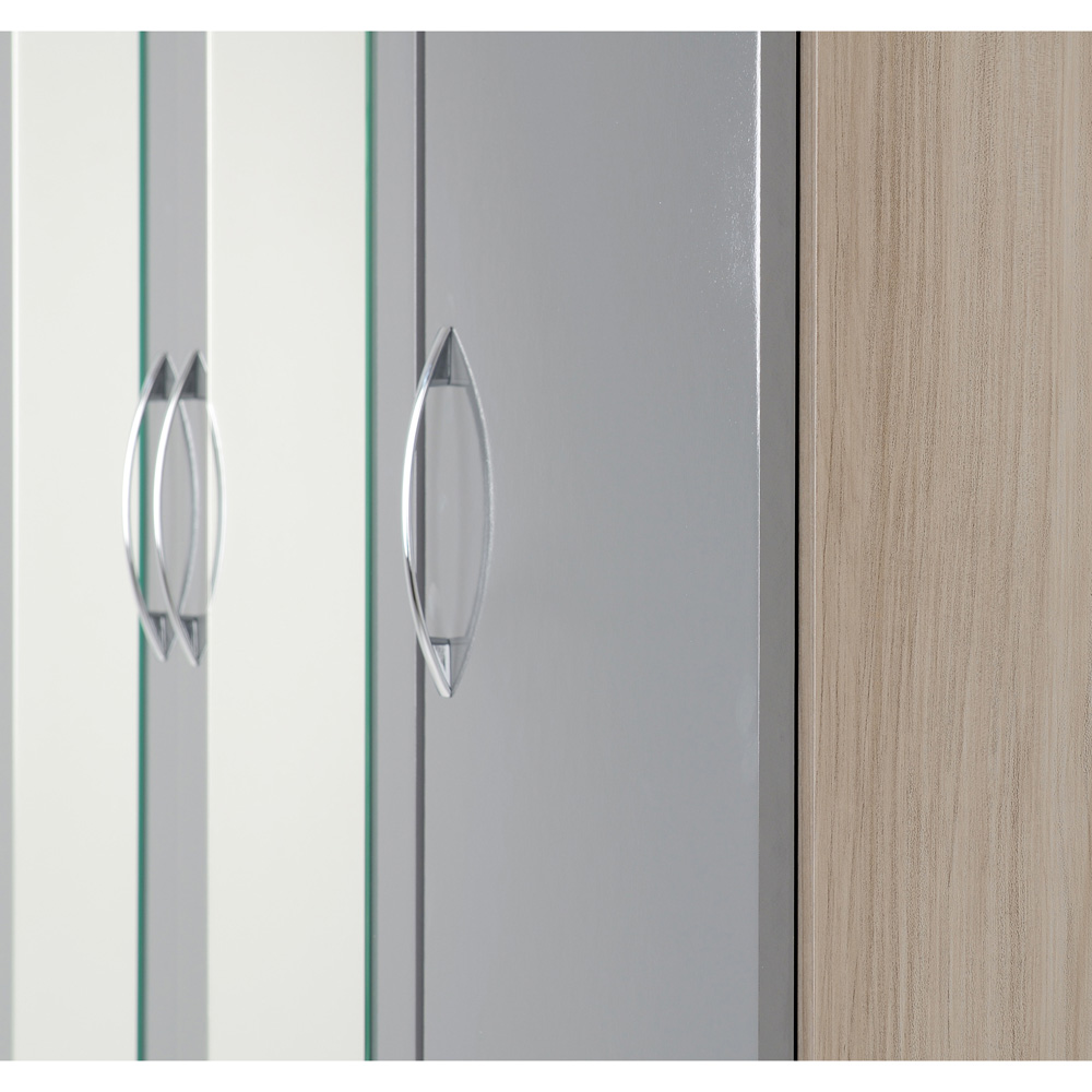 Seconique Nevada 3 Door 2 Drawer Grey Gloss and Light Oak Veneer Mirrored Wardrobe Image 5