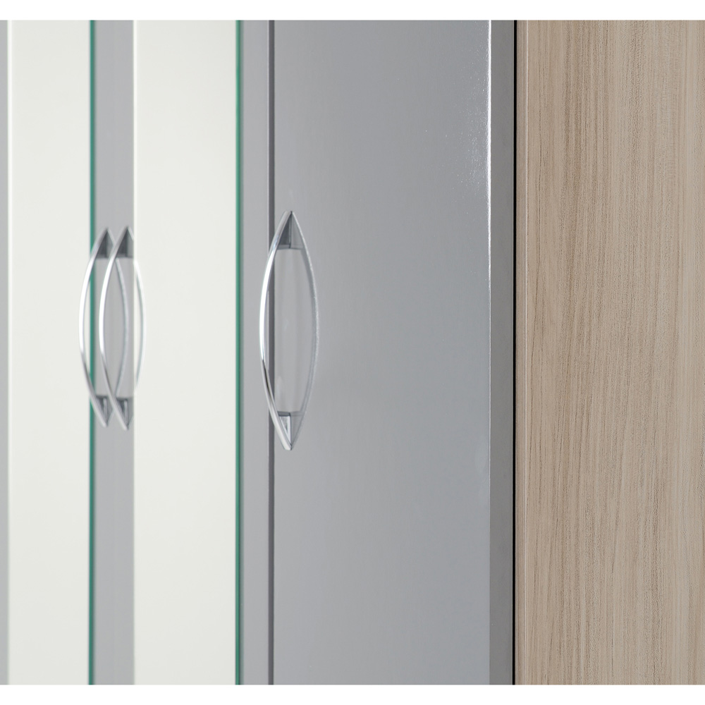 Seconique Nevada 3 Door 2 Drawer Grey Gloss and Light Oak Veneer Mirror Wardrobe Image 5
