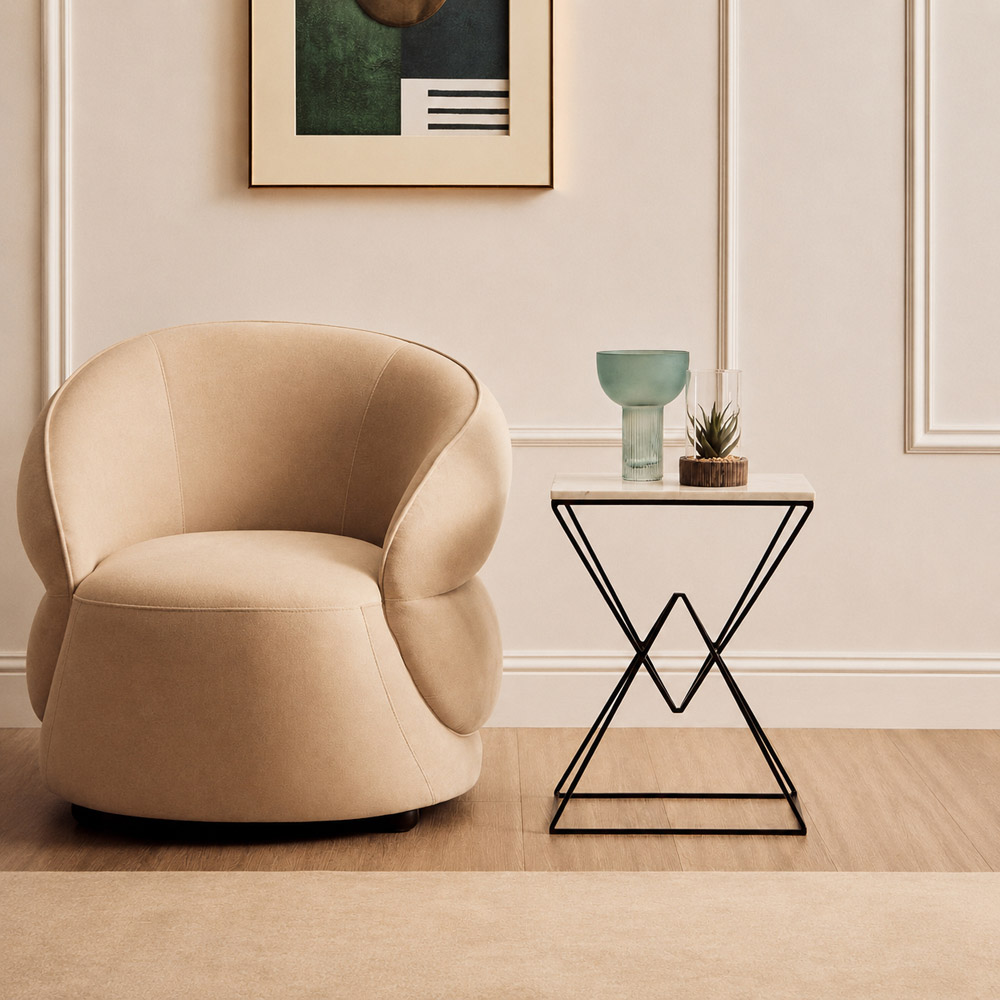Premier Housewares Shalimar Black Geometric Rectangular Side Table with Marble Top Image 3
