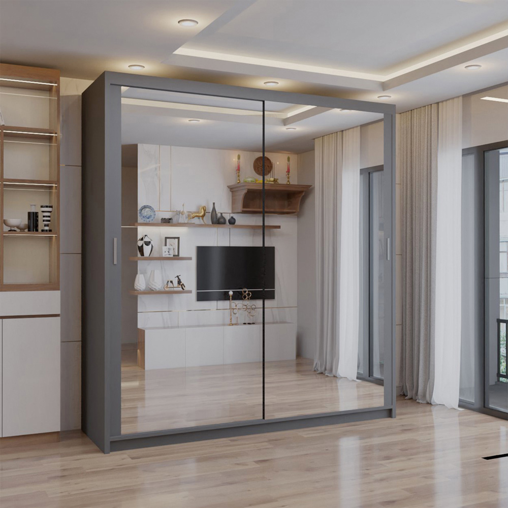 Sliding Wardrobes 4U 2 Sliding Door Grey Full Length Mirrored Wardrobe 180cm Image 3