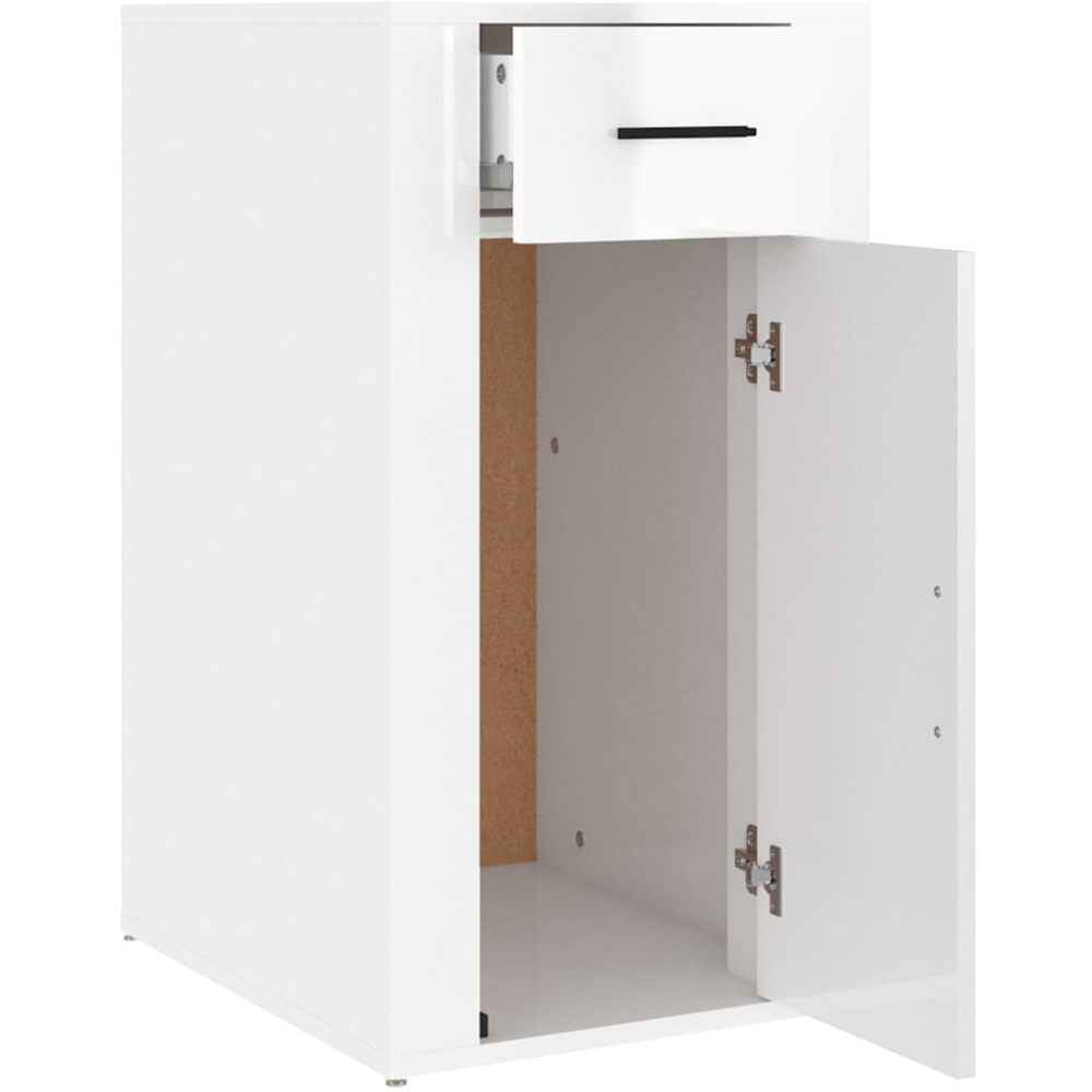 vidaXL Single Door Single Drawer High Gloss White Wooden Desk Cabinet Image 4