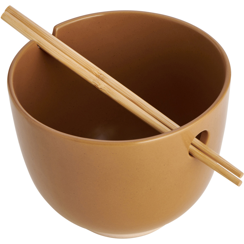 Wilko Brown Stoneware Ramen Bowl and Chopsticks Image 3