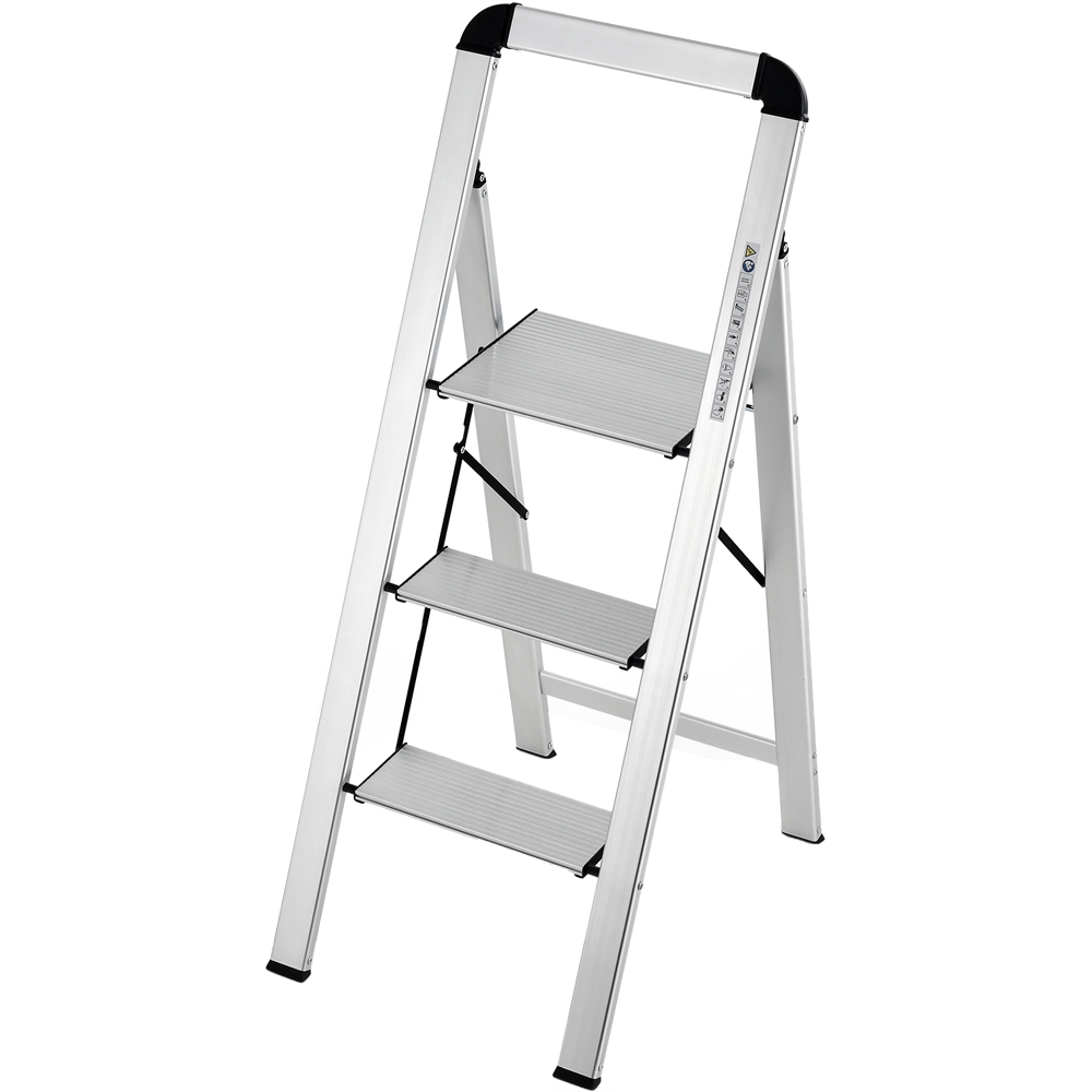 Costway 3 Step Aluminium Anti Slip Folding Ladder Image 1