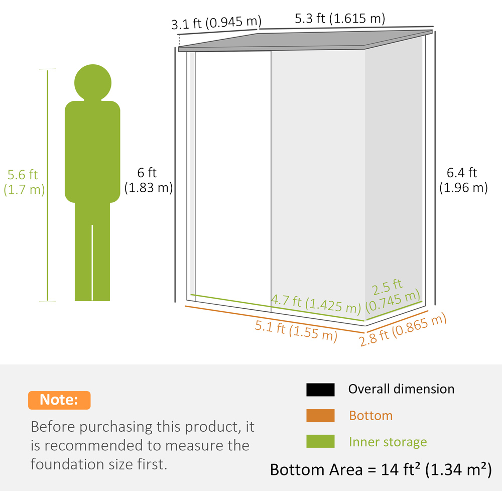 Outsunny 6.4 x 5.3ft Single Door Light Grey Outdoor Storage Shed Image 8