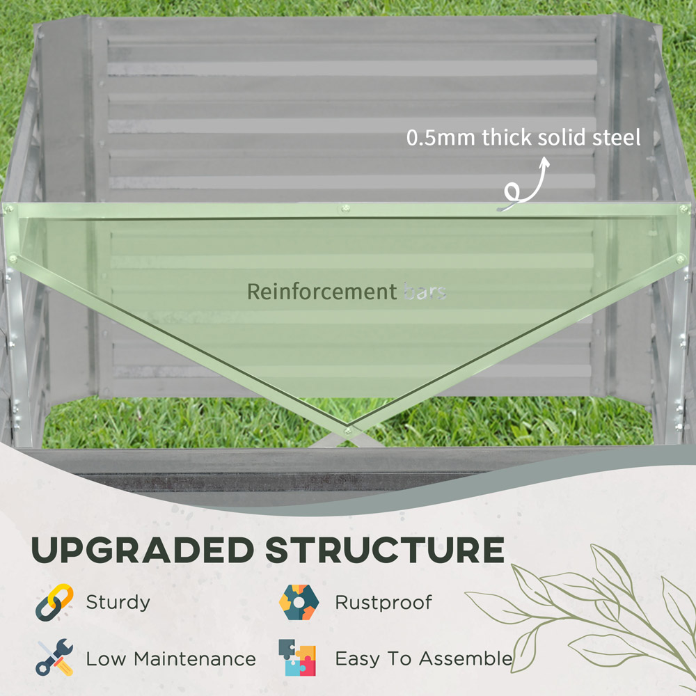 Outsunny Light Grey Galvanised Steel Outdoor Raised Bed with Reinforced Rods Image 5