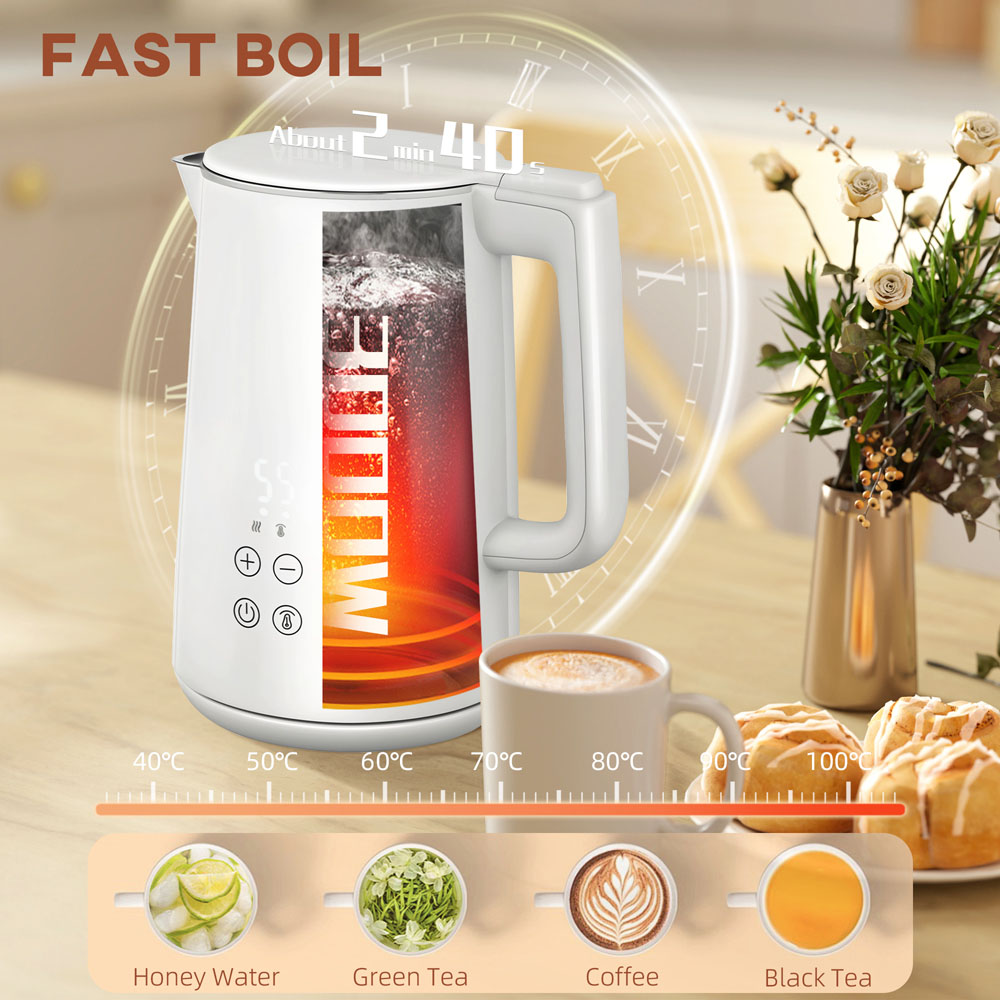 HOMCOM 800-211V70CW White 1.5L Fast Boil Electric Kettle 3000W and 2 Slice Toaster Set Image 8