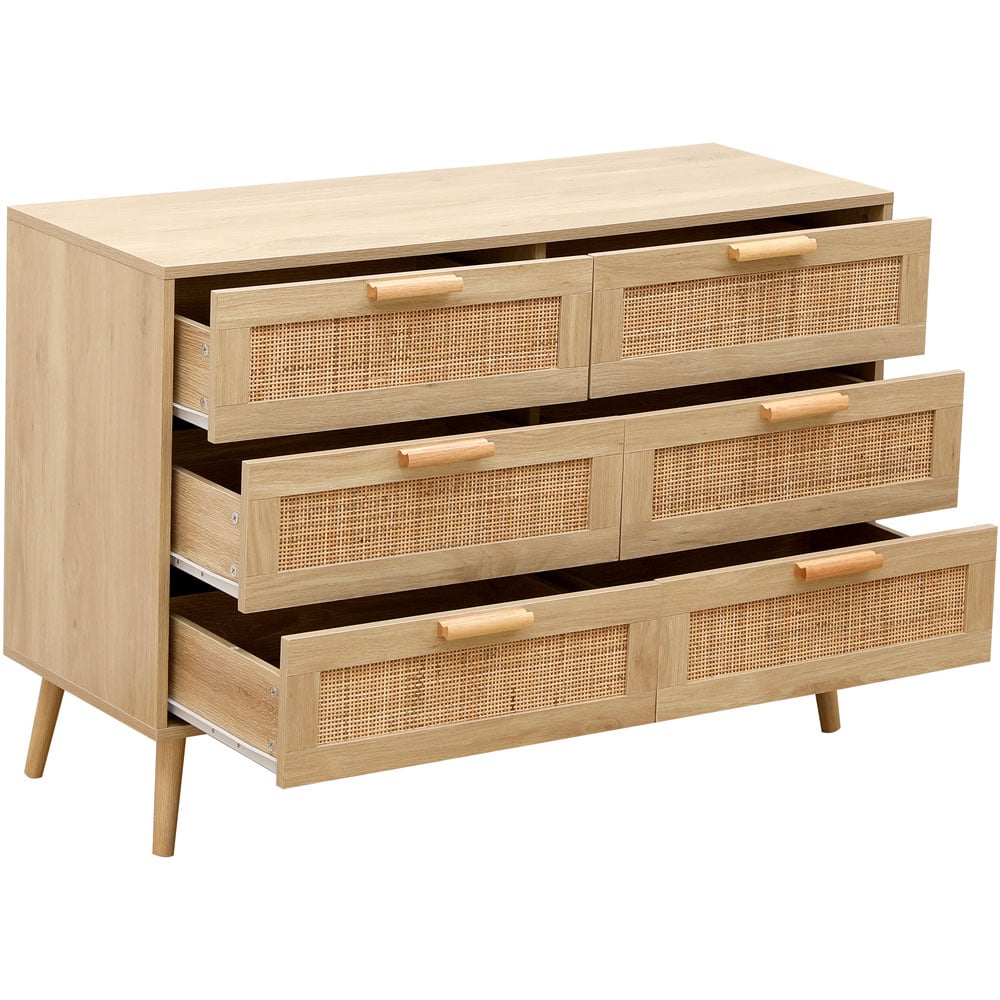 FurnitureHMD 6 Drawer Natural Rattan Woven Front Wooden Chest of Drawers Image 3