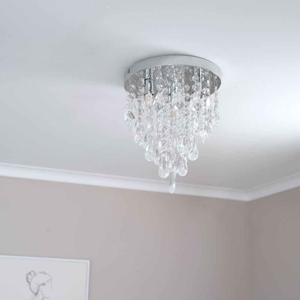 ValueLights Lara Chrome Flush Chandelier Style Acrylic Droplet LED Ceiling Light Image 3